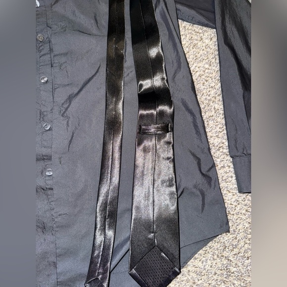 Express black slim fit button down with black tie - Picture 6 of 7